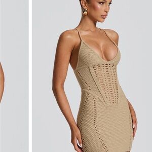 Elegant Tan Crochet Mini Dress